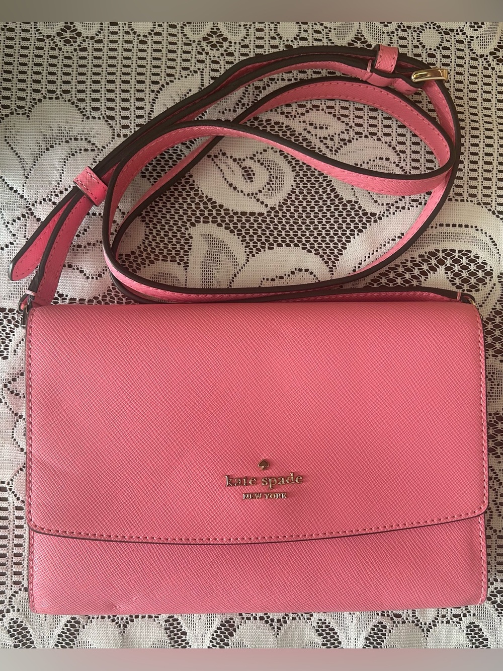 Kate Spade Perry Pink Saffiano Leather Flap Crossbody Bag -NWOT